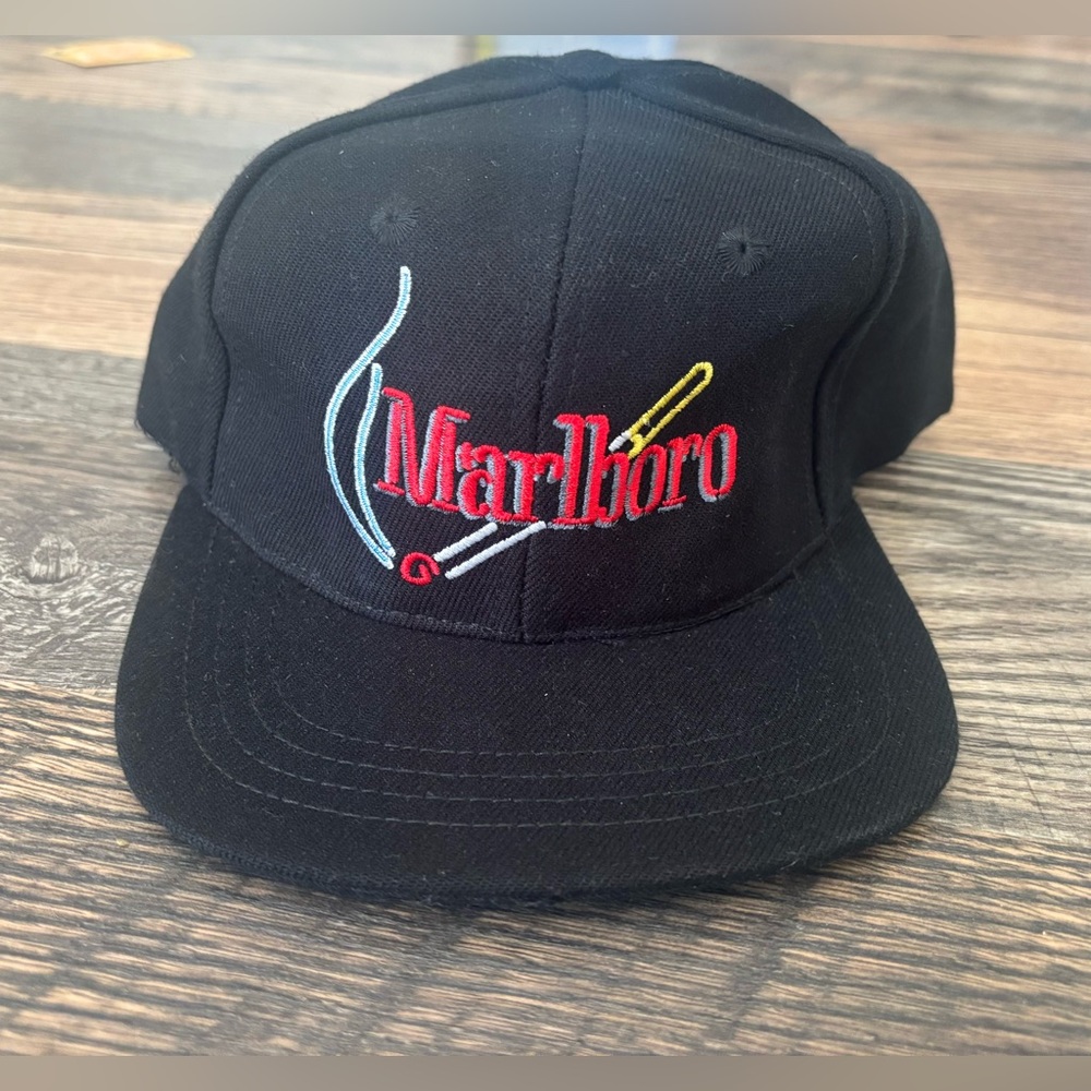 Marlboro Gear Vintage Cap Baseball Hat Cigarette Smoke 90s Leather Strapback BLK